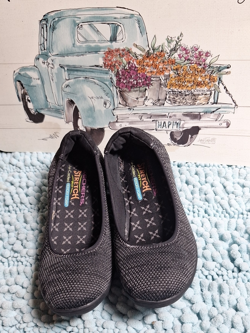 Skechers Black Girls Slip-On Stretch Flats